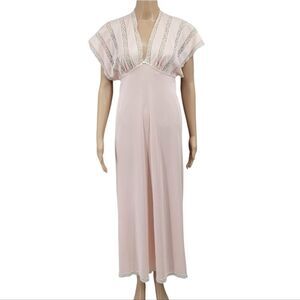 Henson Kickerrick Vintage Maxi Length Nightgown Peach White Lace Empire Waist